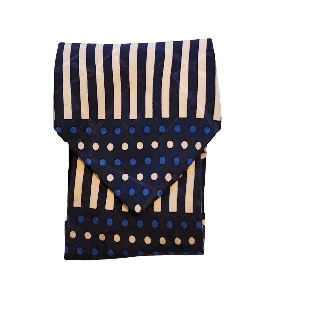 #6365 Vintage CERRUTI CXIII Blue Silk Mens Necktie with stripes and dots